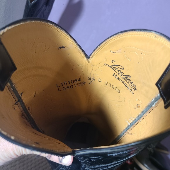 Lucchese Classics Handmade Black Goat Leather Cowboy Western Boots Mens Size 9.5 - Picture 8 of 14